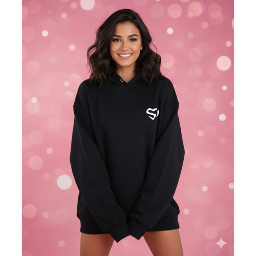 black cotton heart hoodie front