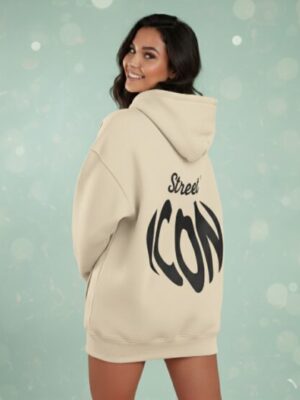 Ecru Women's Oversized Hoodie — 100% Cotton Heart Logo | Street Icon