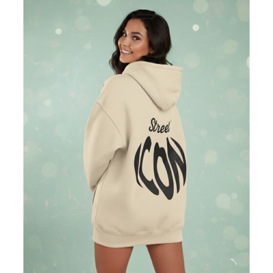 Ecru Women's Oversized Hoodie — 100% Cotton Heart Logo | Street Icon