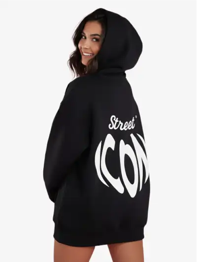 Women’s Black Oversized Graphic Hoodie — Street Icon