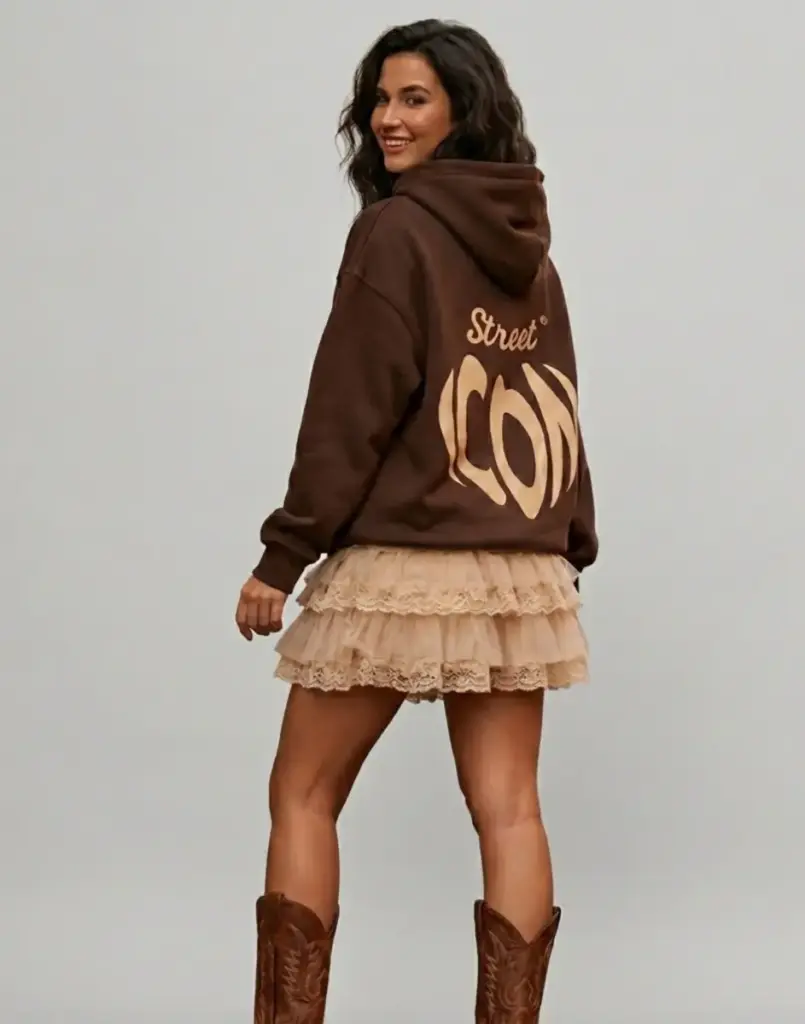Women’s oversized hoodie chocolate brown with 3D heart logo